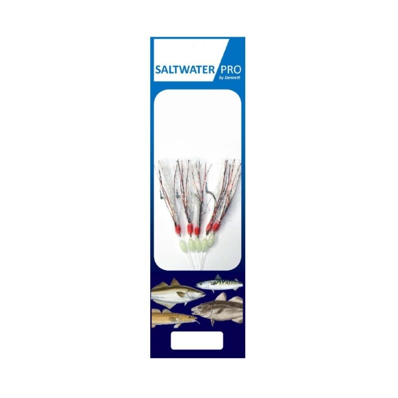 DENNETT SALTWATER PRO SPARKLE RED 5 HOOK RIGS