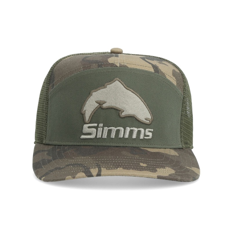 SIMMS BROWN TROUT 7-PANEL TRUCKER CAP OLIVE