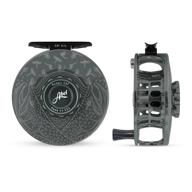 Abel SDF Reel 4/5 Solid Underwood Mayfly Furry Slate Gray, Slate Gray Drag Knob with Ebony Handle