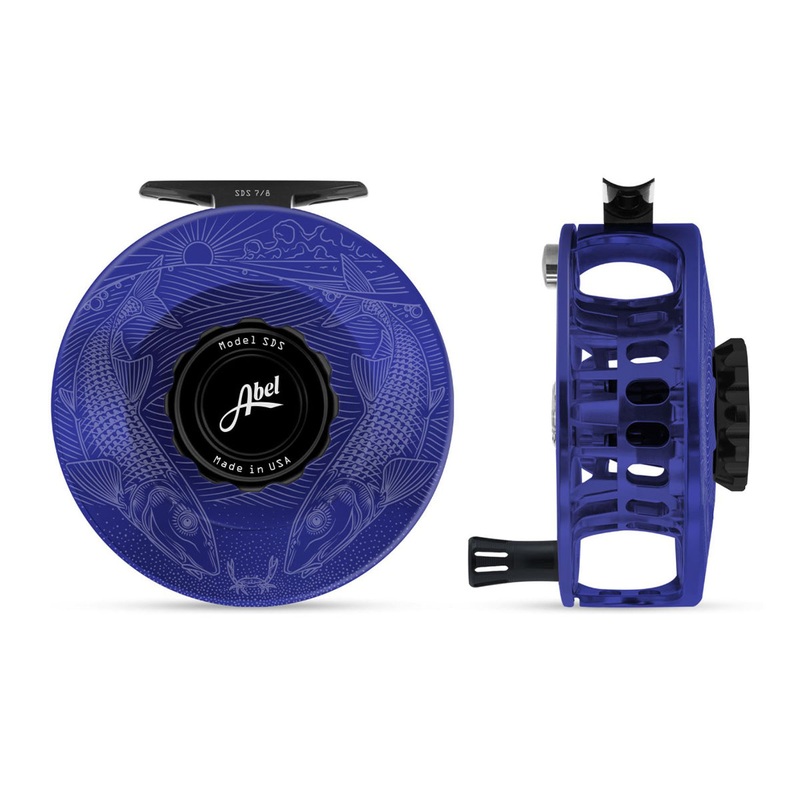 Abel SDS Reel 7/8 Solid Underwood Tailing Bones Blue III, Black Drag Knob with Black Handle