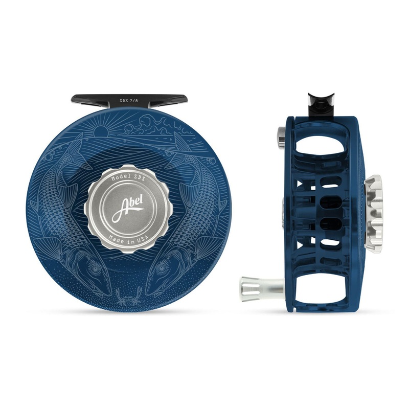 Abel SDS Reel 7/8 Solid Underwood Tailing Bones Deep Blue, Platinum Drag Knob with Platinum Handle