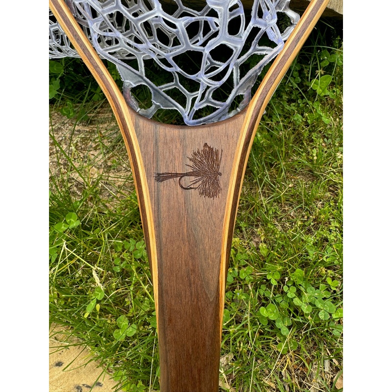 XL 18″x14″ – Adams Dry Fly Engraved – Natural Fly Fishing Traditional Landing Net