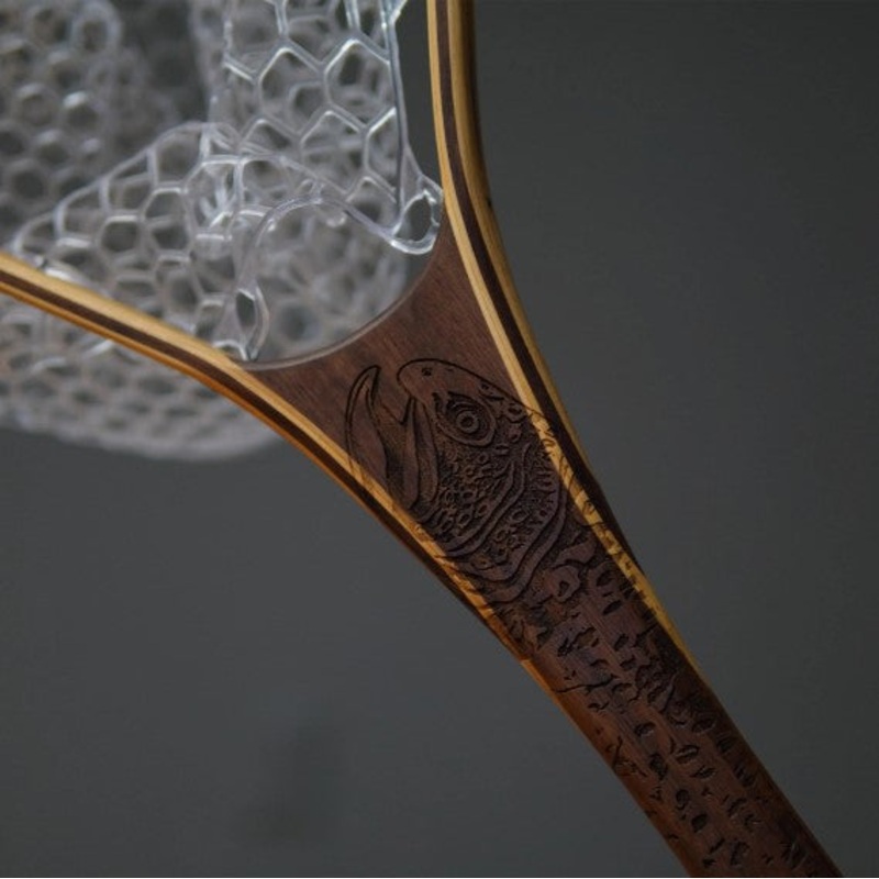 XL 18″x14″ – Brown Trout Engraved – Natural Fly Fishing Traditional Landing Net