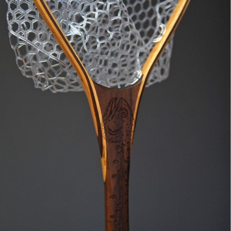 XL 18″x14″ – Rainbow Trout Engraved – Natural Fly Fishing Traditional Landing Net
