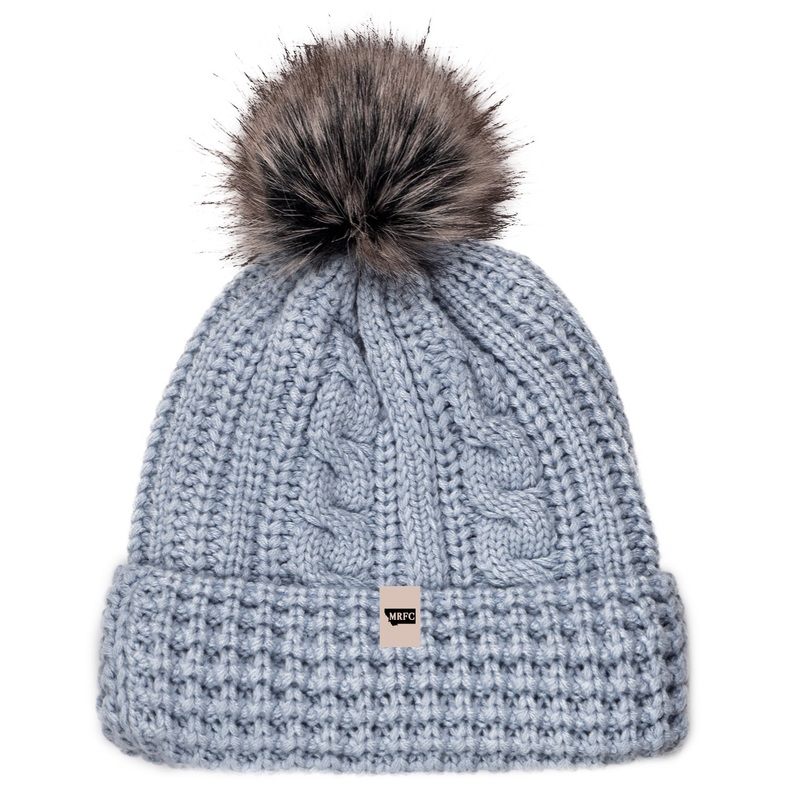 MRFC Logo Cableknit Faux Pom Beanie Good Grey