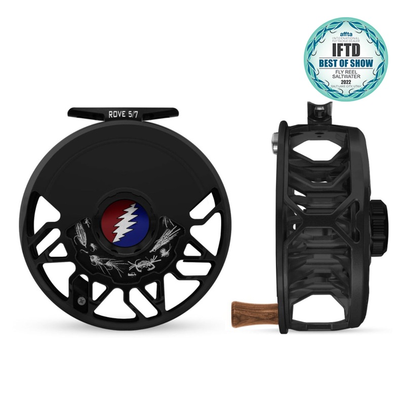 Abel ROVE Reel 5/7 Black, Grateful Dead Lightning Bolt Drag Knob with Walnut Handle