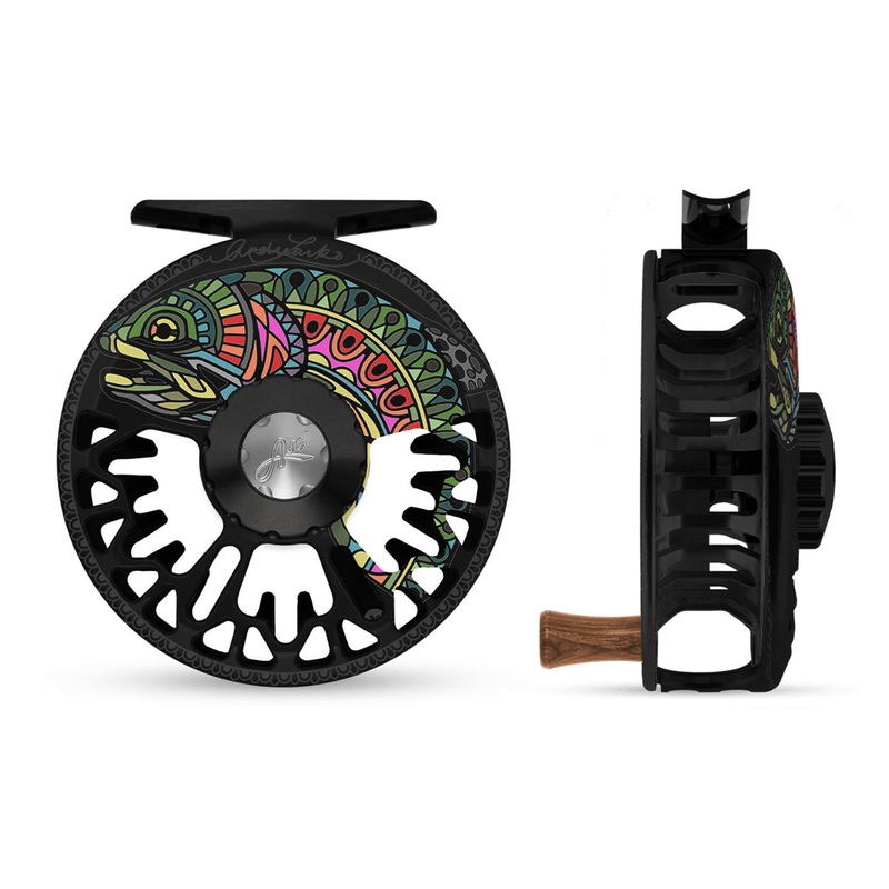 Abel Vaya Reel 5/6 Larko Rainbow Trout, Lark Rainbow Trout Black Drag Knob with Walnut Handle