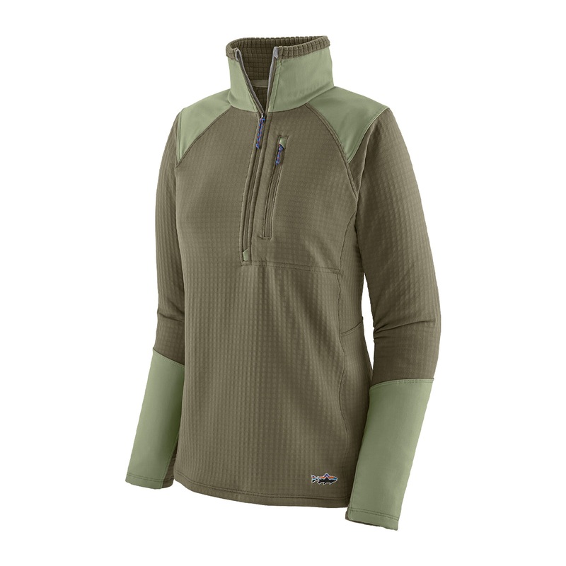 Patagonia Women’s L/S R1 Fitz Roy Trout 1/4 Zip Garden Green