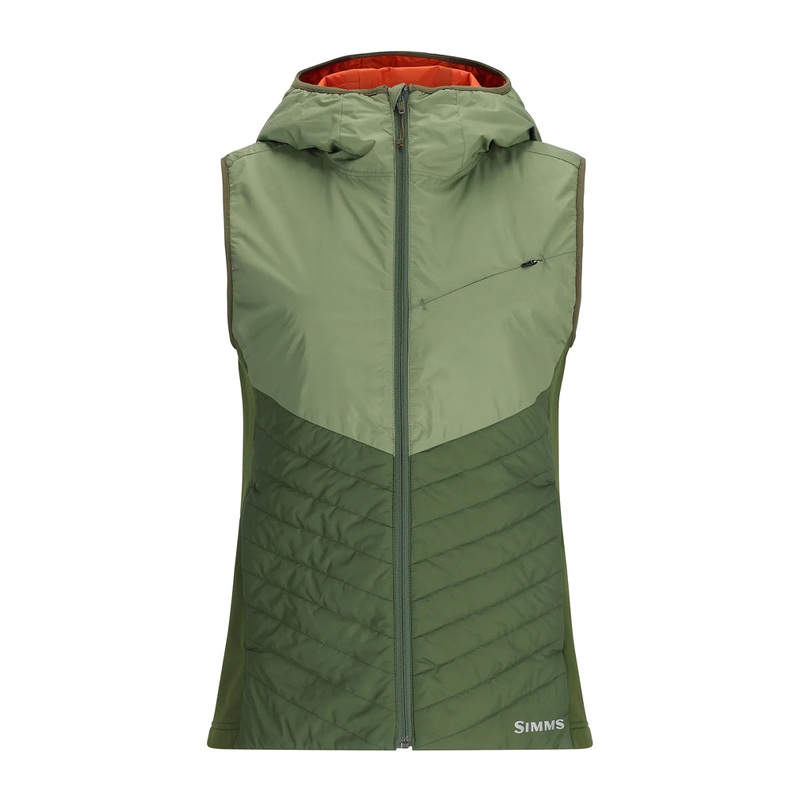 Simms Womens Fall Run Hybrid Hooded Vest Dark Clover/Riffle Green