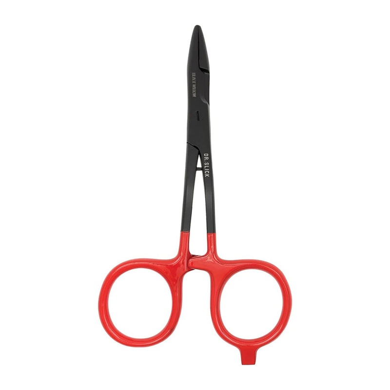 Dr. Slick Black Widow Scissor Clamp 6″ Bent Shaft Black and Red Straight