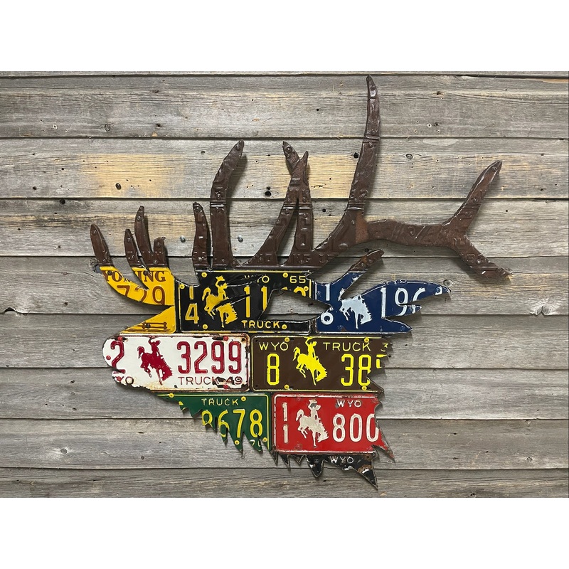 Wyoming Antique Elk License Plate Art