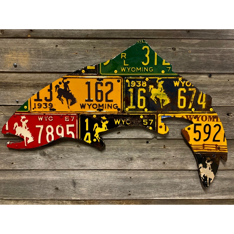 Wyoming Antique Trout License Plate Art