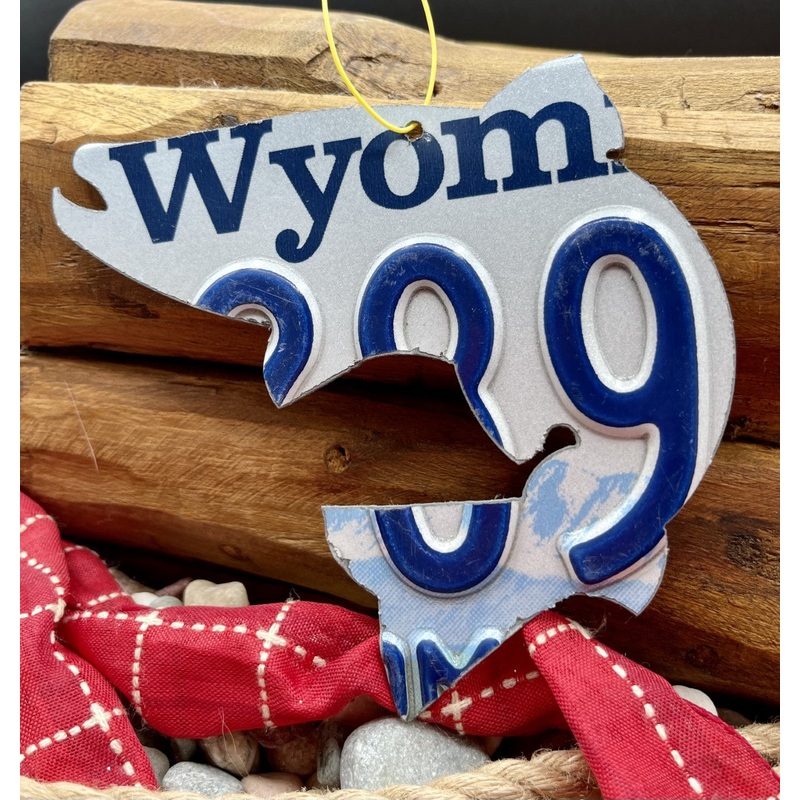 Wyoming Blue/White Trout License Plate Christmas Ornament