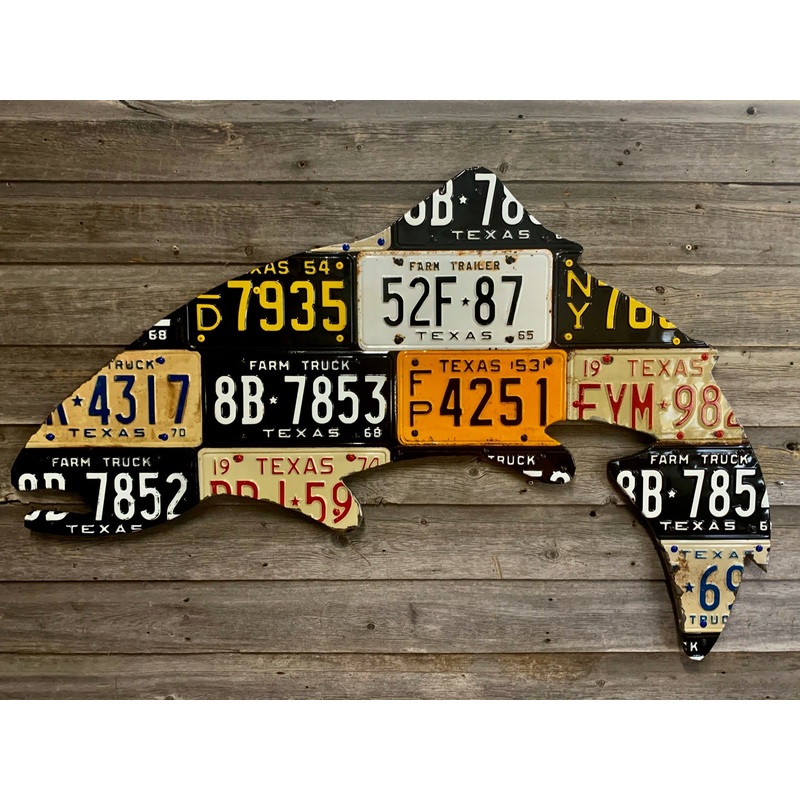 Large Antique 4-Foot Texas Trout License Plate Art