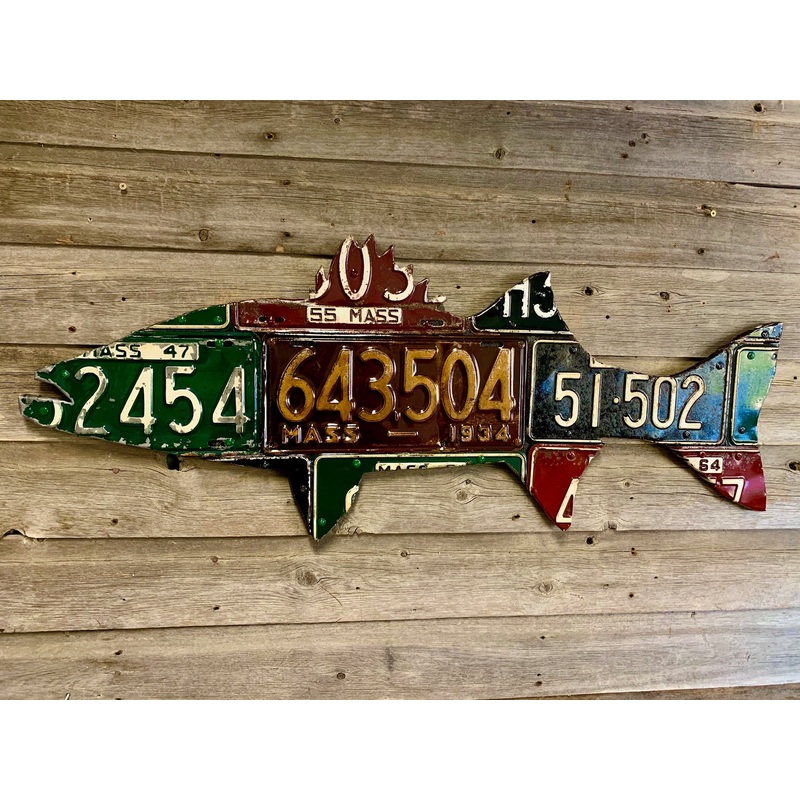 Massachusetts Striped Bass Antique License Plate Art