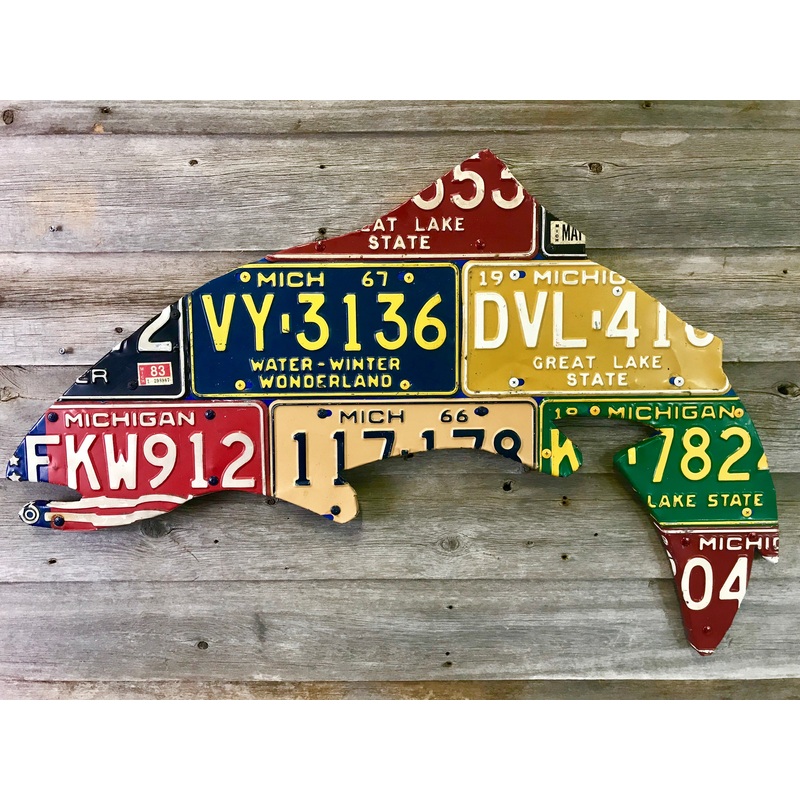 Michigan Vintage Trout License Plate Art