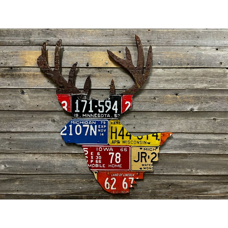 Mixed Midwestern Whitetail Deer License Plate Art