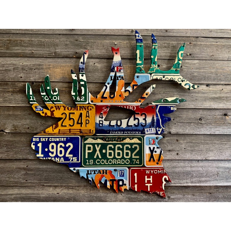 Mixed Western States Elk License Plate Art
