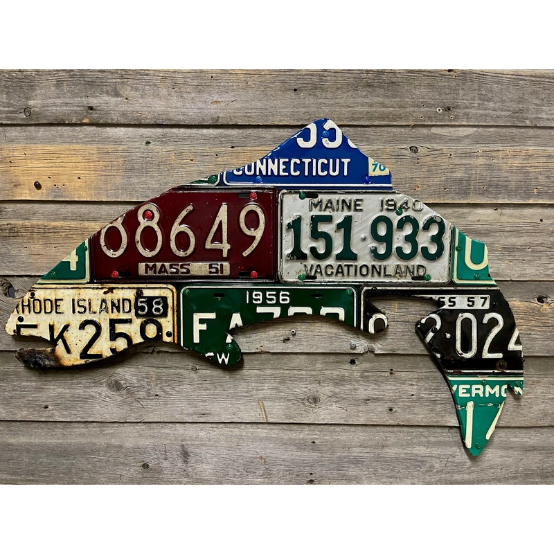 New England Antique Trout License Plate Art