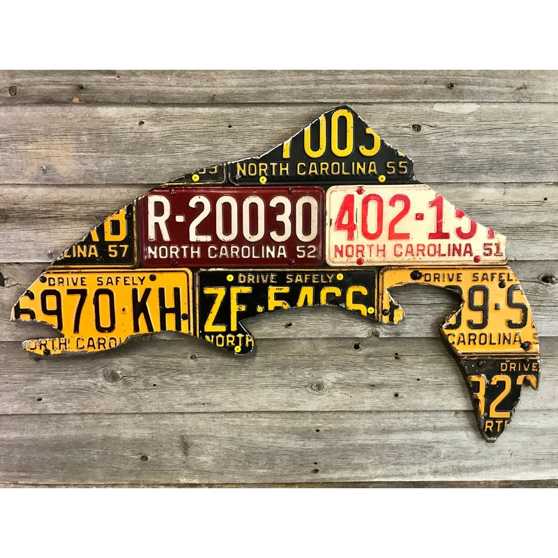 North Carolina Antique Trout License Plate Art