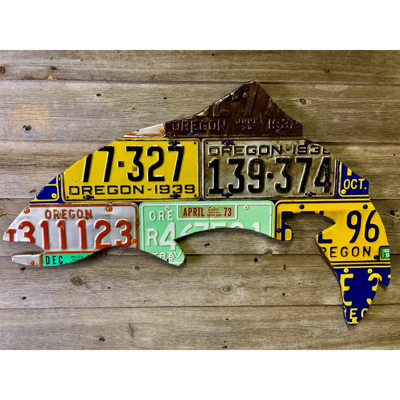 Oregon Antique Trout License Plate Art