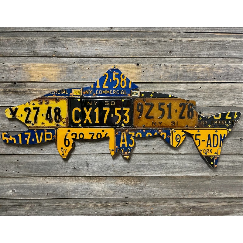 50″ New York Vintage Brown Trout License Plate Art