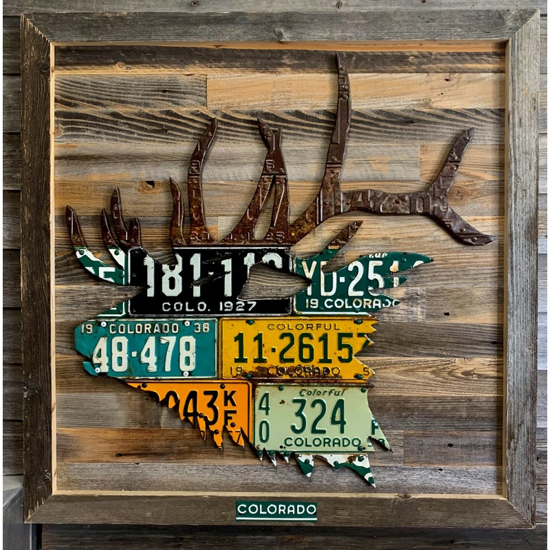 Antique Colorado Elk License Plate Art