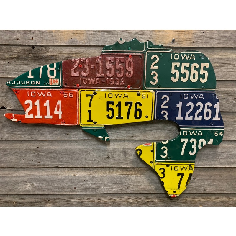 Antique Iowa Largemouth Bass License Plate Art