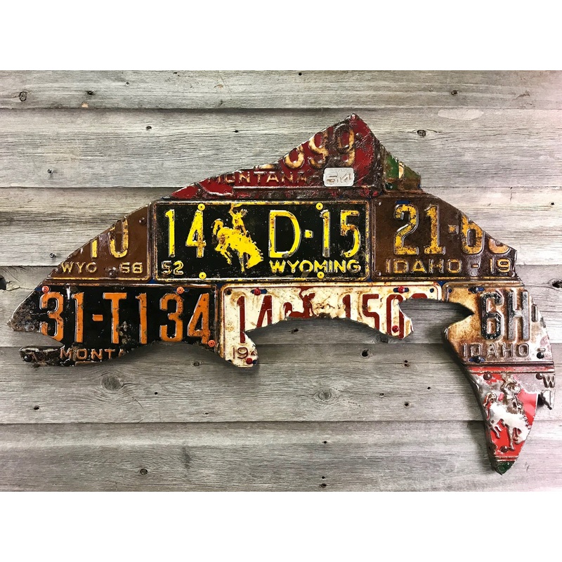 Antique Mixed Western State Trout License Plate Art