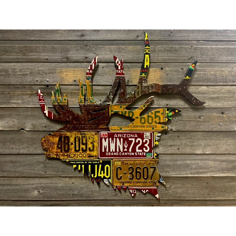 Arizona and New Mexico Antique Elk License Plate Art