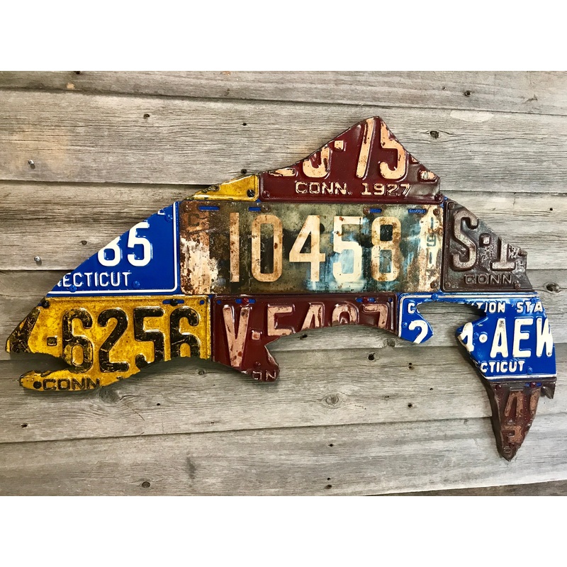 Connecticut Antique Trout License Plate Art